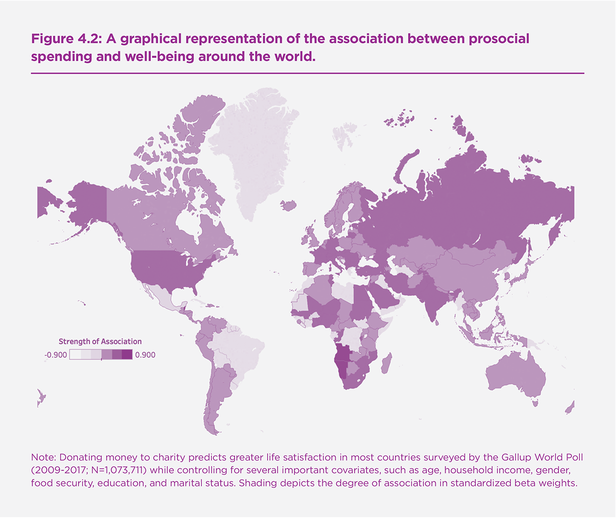 Figure 4.2. A graphical representation of the association between prosocial spending and well-being around the world.