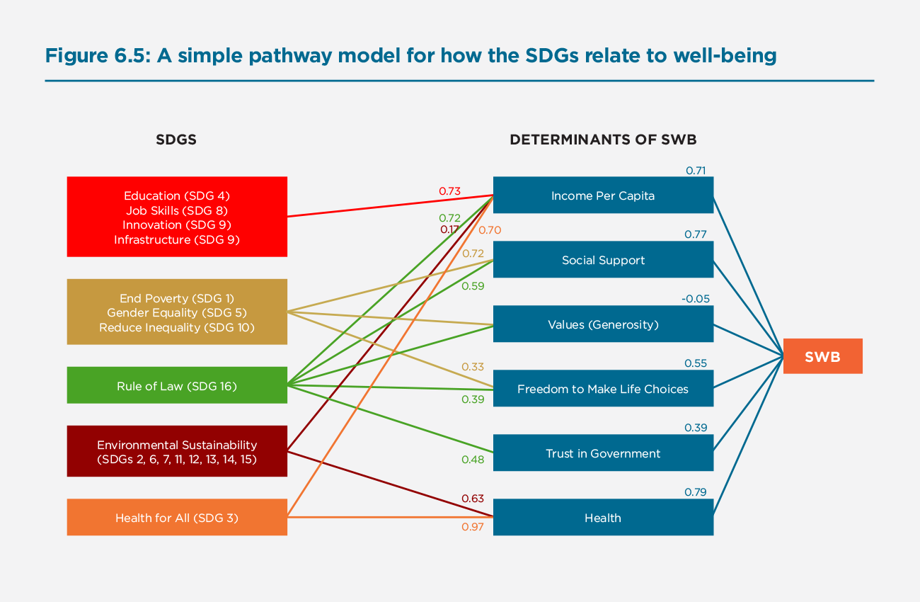 Figure 6.5: A simple pathway model for how the SDGs relate to well-being