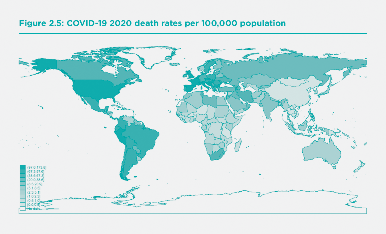 Figure 2.5 COVID-19 2020 death rates per 100,000 population